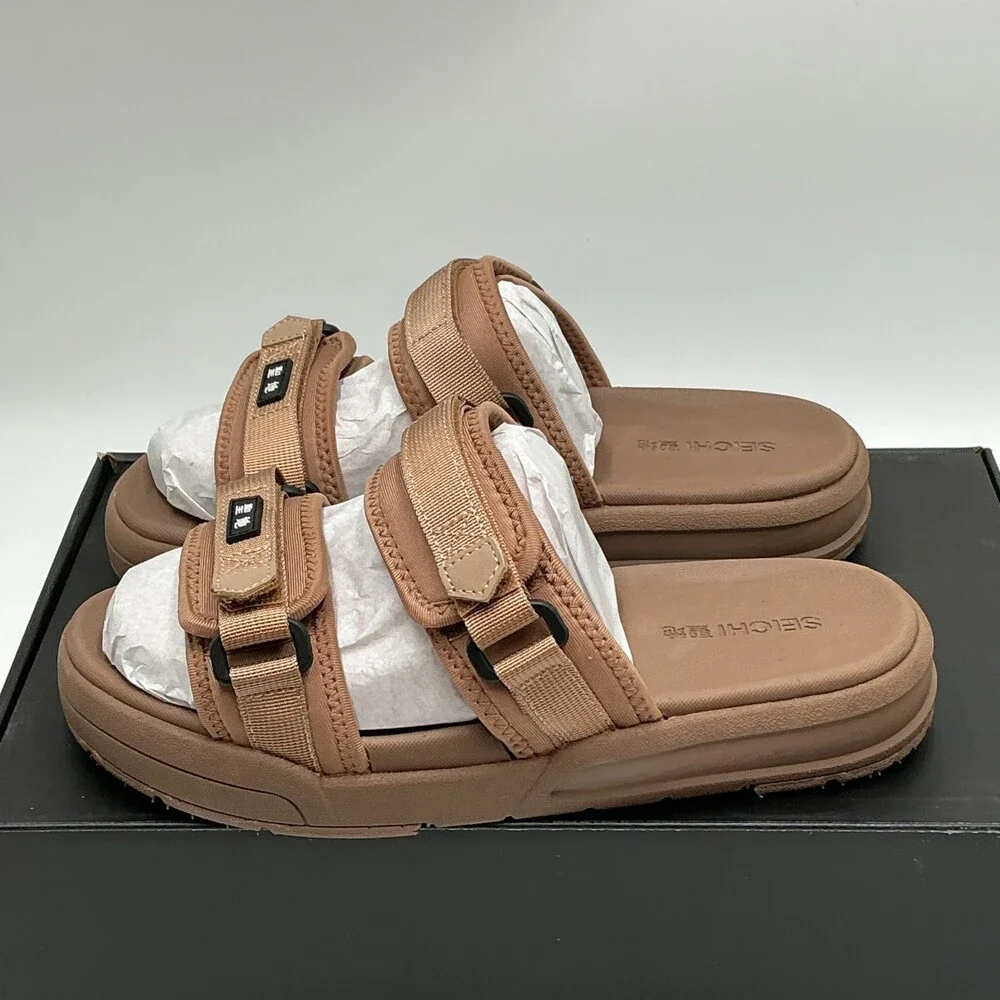 Seichi Sandoru Ichi Sandals Men 10 Taupe Slip On Open Toe Platform Slide Eby2913